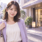 Adult woman outside a hotel