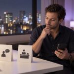 A traveler comparing two outcall booking paths in a Tokyo hotel room