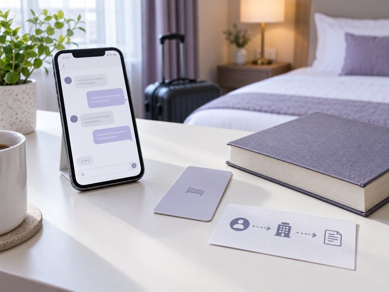A legal reference, hotel key card and smartphone illustrating a regulated outcall business