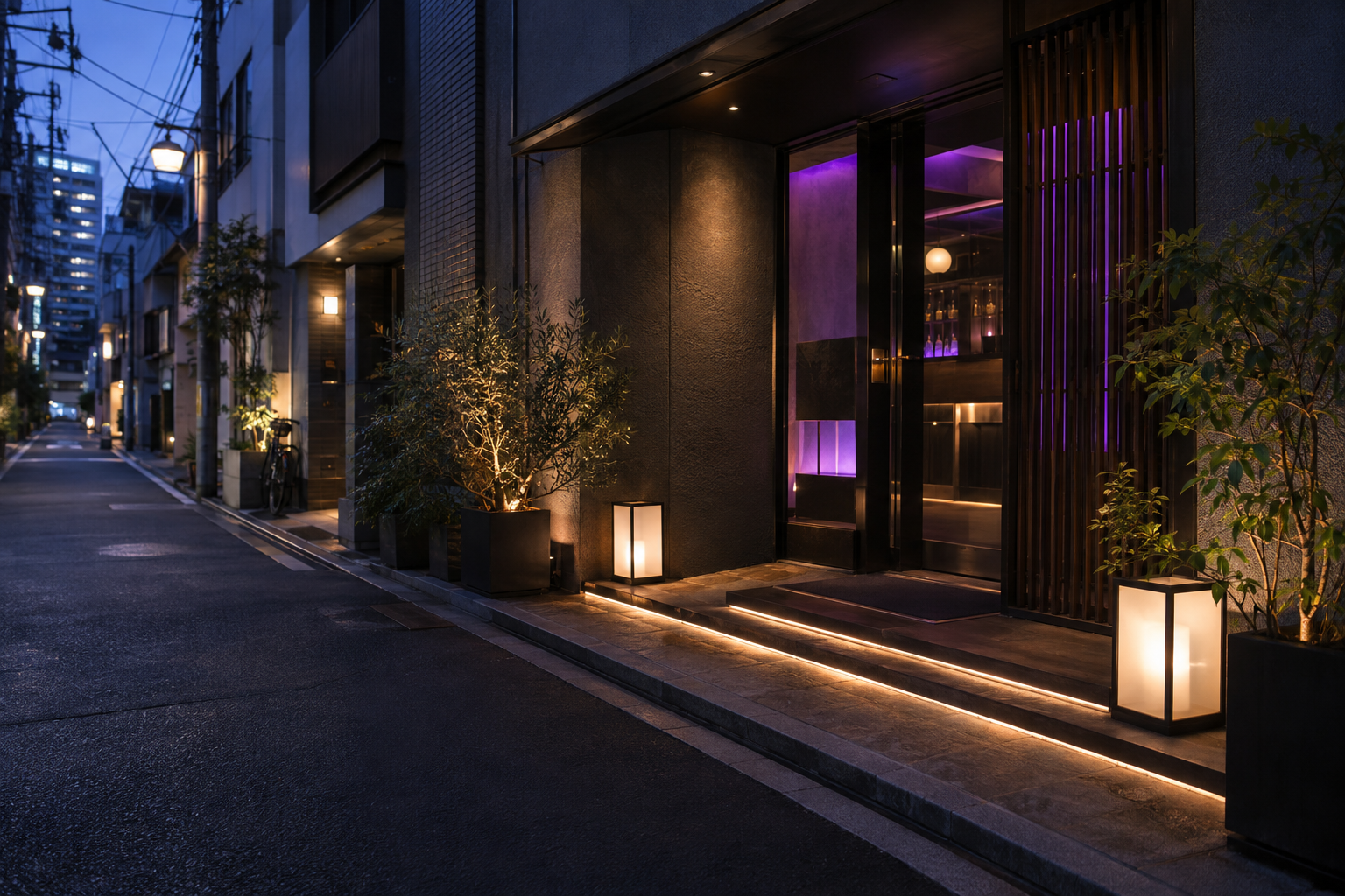 A discreet Tokyo storefront at dusk
