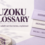 Fuzoku Glossary cover with English title and cards for shimei, honshimei and incall / outcall